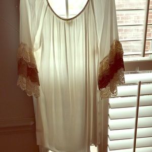 Off the shoulder linen dress with ruffled sleeves